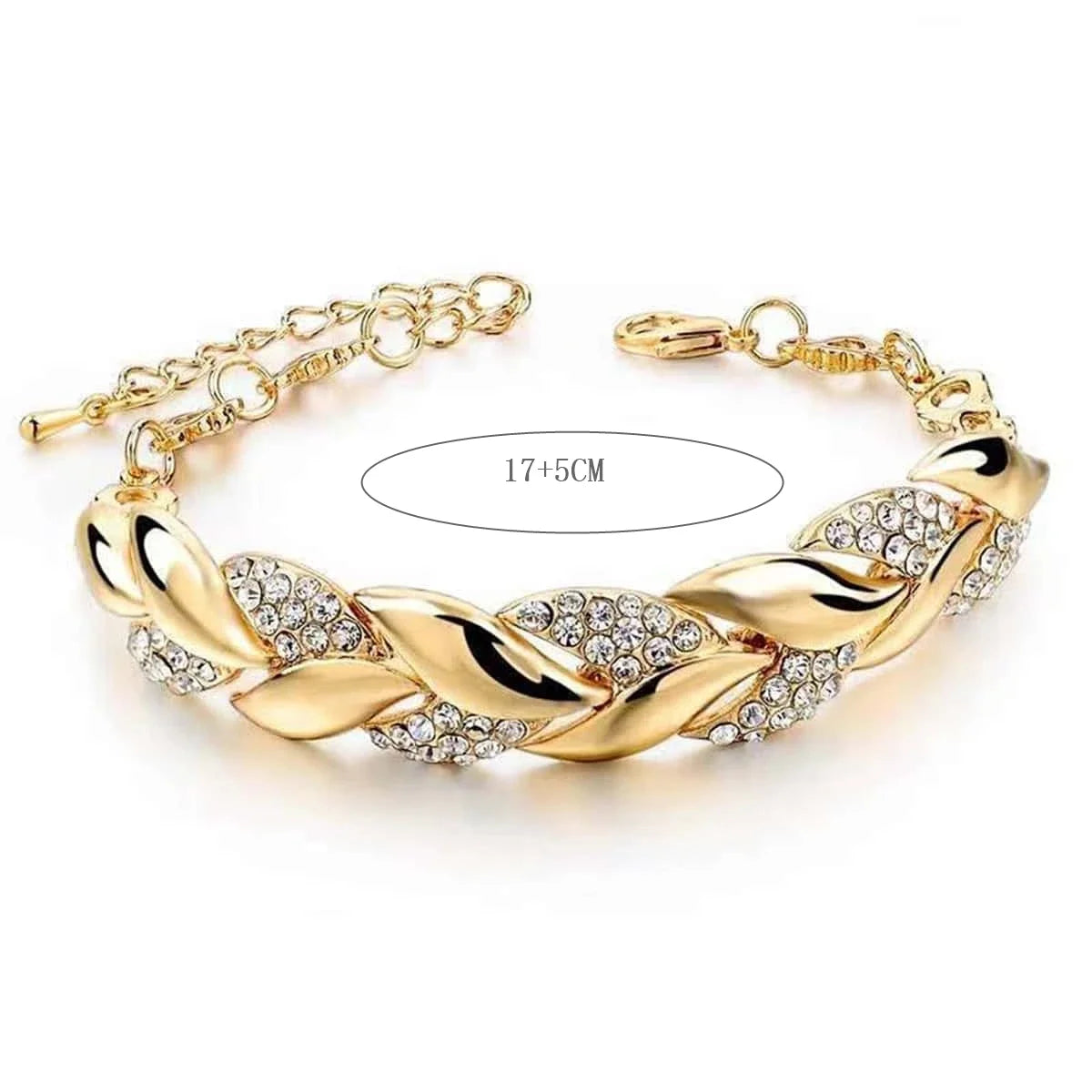 “1PC Gold Leaf Bracelet, Crystal Pendant, Adjustable Chain, Elegant Daily Jewelry.”