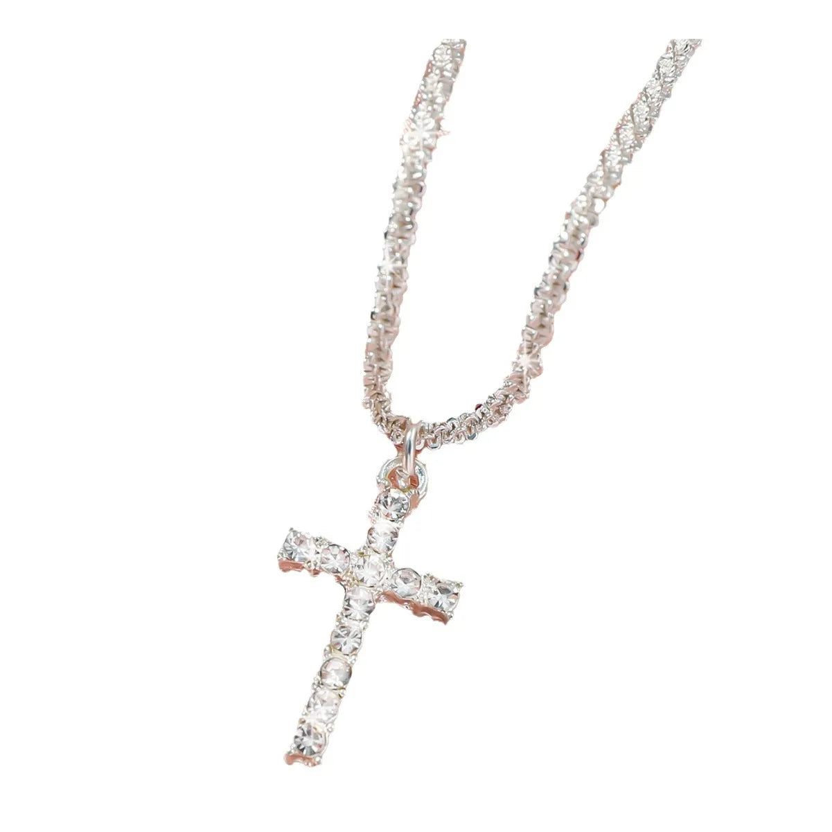 “Simple Sparkling Cross Collarbone Necklace – Cauliflower Chain with Full Star Choker”