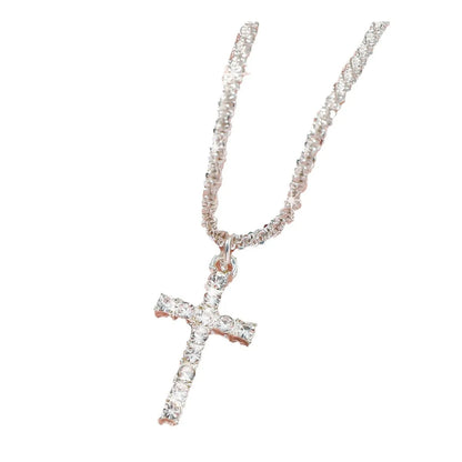 “Simple Sparkling Cross Collarbone Necklace – Cauliflower Chain with Full Star Choker”