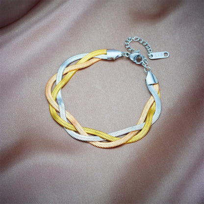 “316L Stainless Steel 3-in-1 Snake Chain Necklace & Bracelet Set - Waterproof Jewelry.”