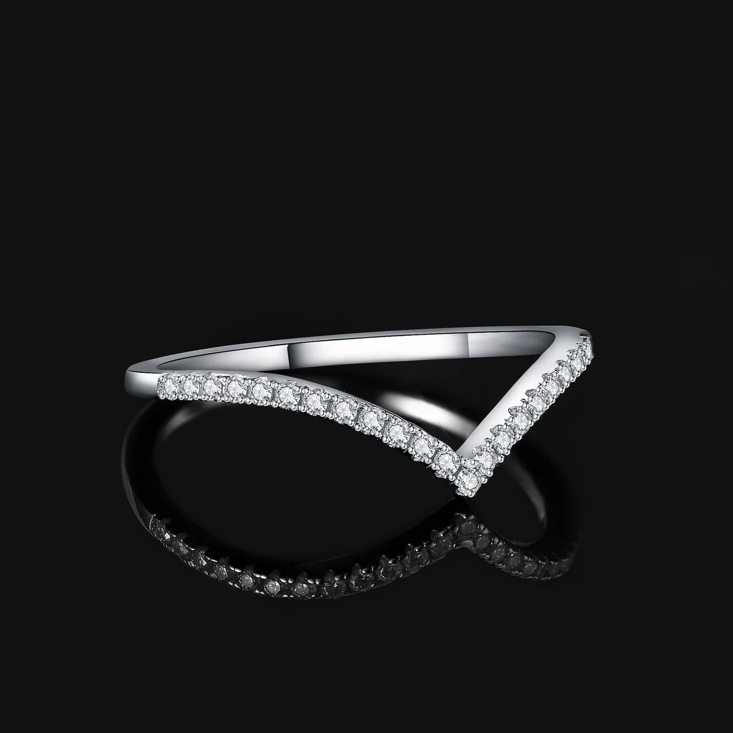 “Moissanite D Color Round Cut 925 Sterling Silver V Shape Stackable Wedding Ring.”