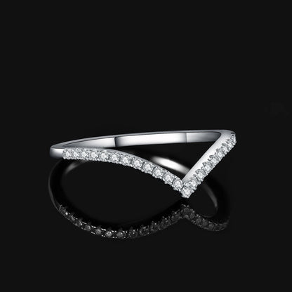 “Moissanite D Color Round Cut 925 Sterling Silver V Shape Stackable Wedding Ring.”