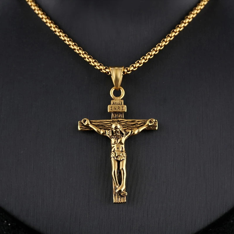 “Religious Stainless Steel Cross Necklace for Men - Gold/Silver.”