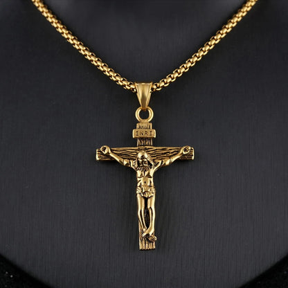 “Religious Stainless Steel Cross Necklace for Men - Gold/Silver.”
