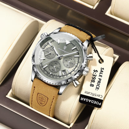 “Luxury waterproof quartz men’s watch with luminous date chronograph.”