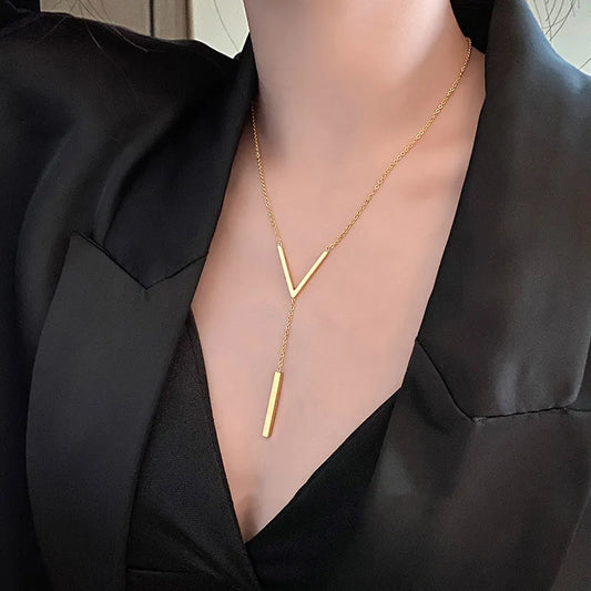"V Shape Stick Pendant Necklace for Women Ladies Dainty Long Chain Necklace Party Jewelry"