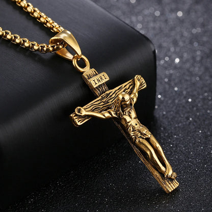 “Religious Stainless Steel Cross Necklace for Men - Gold/Silver.”