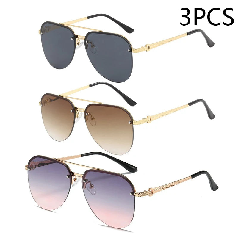 “Metal half-frame women’s sunglasses, classic double-beam design for outdoor fashion.”