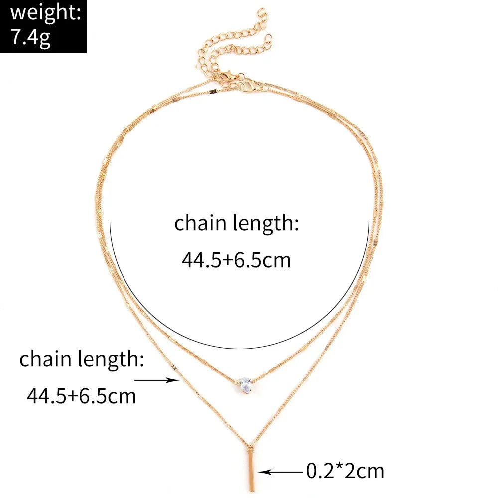 “Fashion Multi-Layer Necklace for Women - Crystal Water Drop Pendant, Gold/Silver Color Choker.”