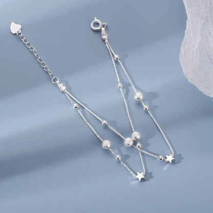 “Luxury 925 sterling silver star beaded double-layer adjustable bracelet for women.”