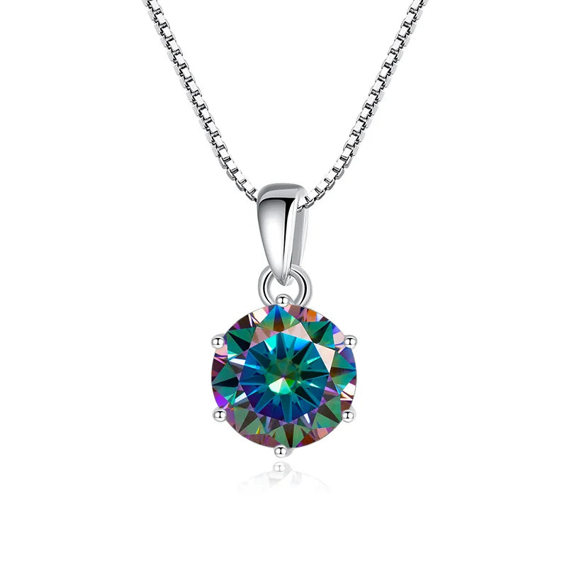 “1CT Real Moissanite Pendant Necklace, Royal Blue, Sterling Silver Wedding Jewelry.”