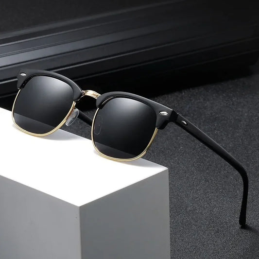 “Classic oval-frame sunglasses, UV protection, unisex design, ideal for summer driving.”