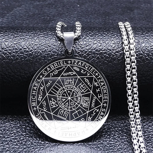 “Seven Archangels Amulet Stainless Steel Necklace - Seal of Solomon Protection Jewelry.”