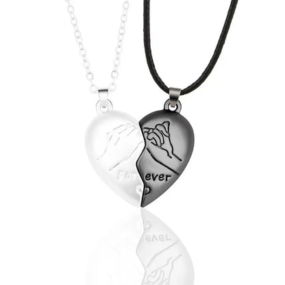 “Simple Couple Pendant Necklace – Electrocardiogram & Magnetic Heart Design, Valentine’s Day Gift”