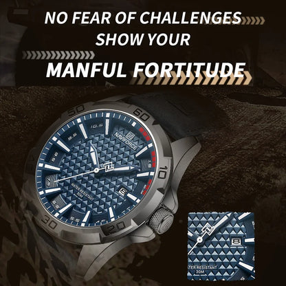 “Men’s Fashion Quartz Watch, Leather Strap, Sport Waterproof, Calendar Clock.”