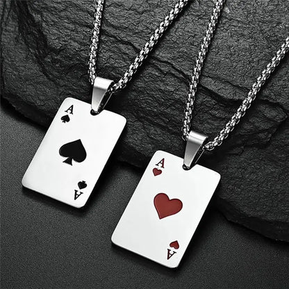 “2Piece Hip Hop Stainless Steel Poker Card Ace of Spades Necklace - Unisex Jewelry.”
