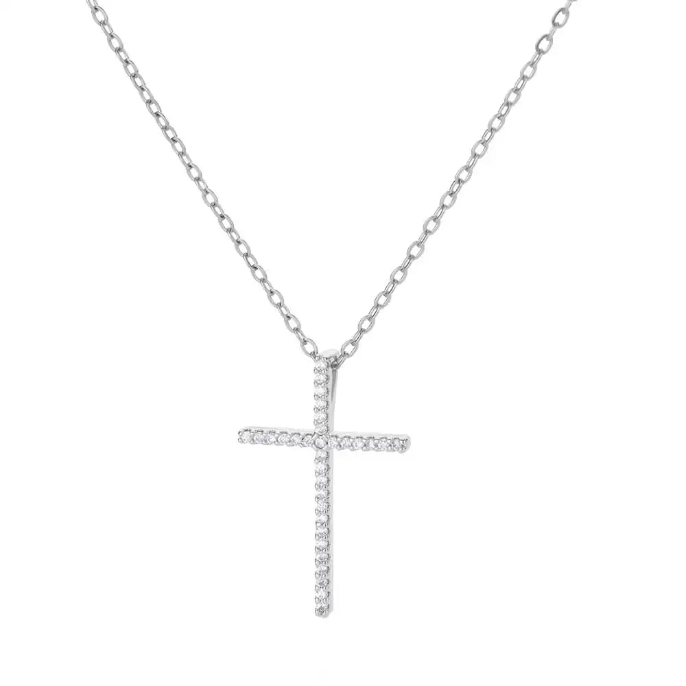 “Zircon Cross Pendant Necklace for Women - Gold Stainless Steel Jewelry.”