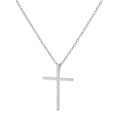 “Zircon Cross Pendant Necklace for Women - Gold Stainless Steel Jewelry.”