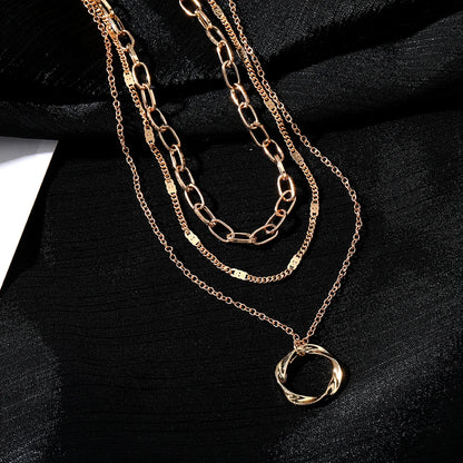 “IPARAM Gold Multi-Layered Chain Necklace – Vintage Circle Pendant, Fashion Jewelry for Women & Girls”