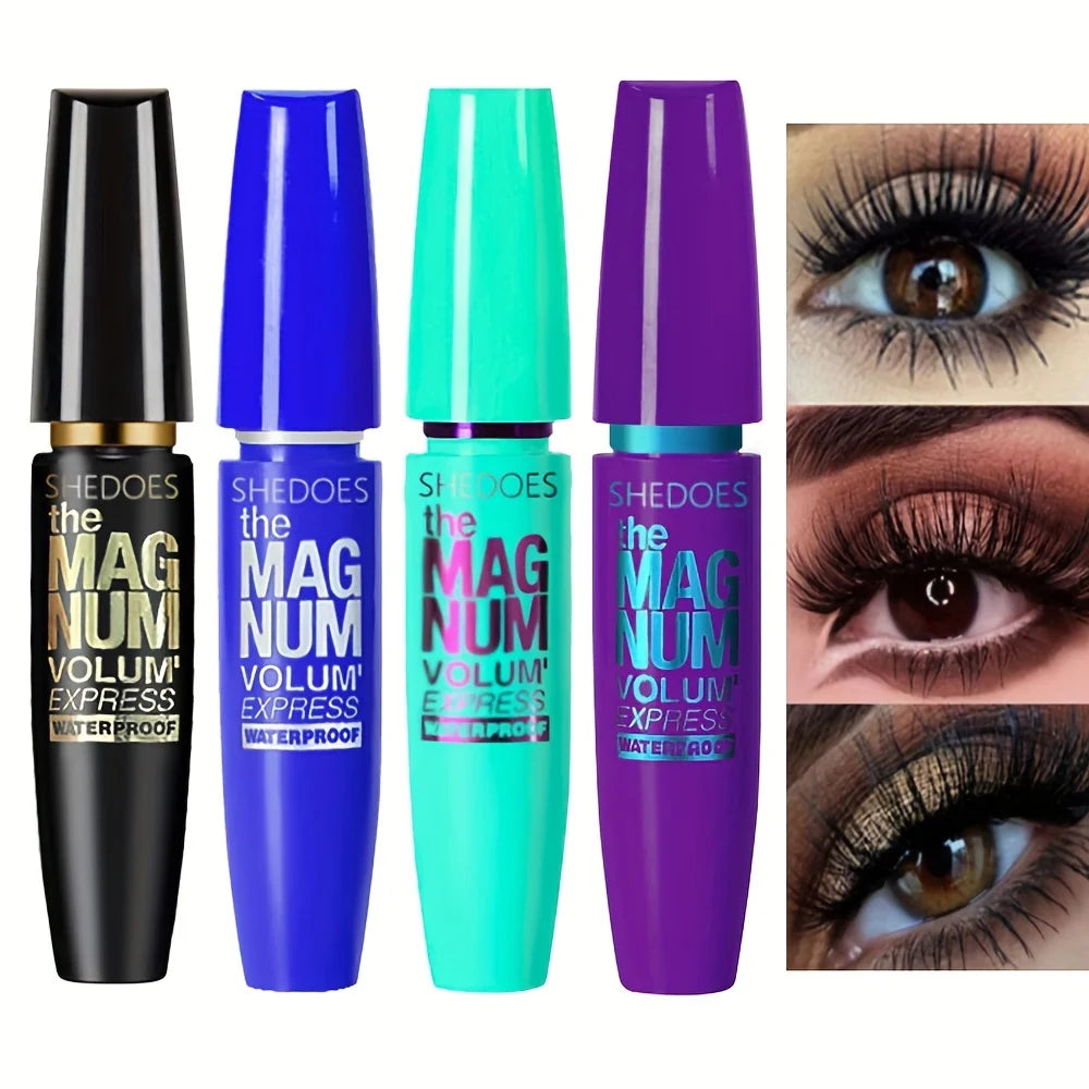 “4D black mascara: thickening, lengthening, curling, waterproof liquid fiber formula.”