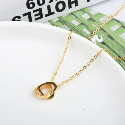 “Classic Double Heart Pendant Necklace – Gold Plated Stainless Steel, Fashion Jewelry for Women & Girls”