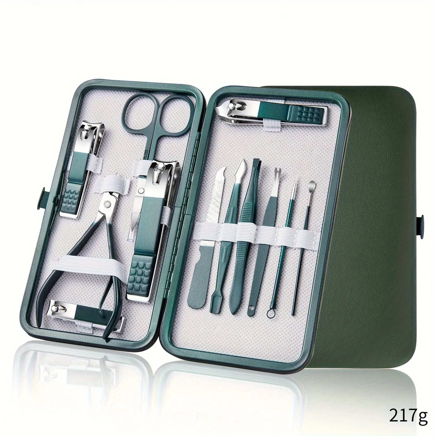 “Professional nail care kit: 7-18 pieces, stainless steel with travel case.”