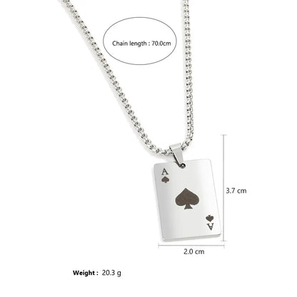 “2Piece Hip Hop Stainless Steel Poker Card Ace of Spades Necklace - Unisex Jewelry.”