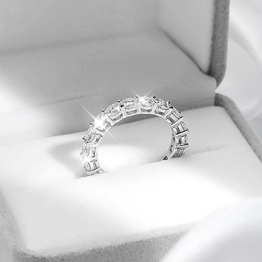 “Full Moissanite wedding band, 2-5mm, 925 sterling silver, classic eternity ring.”