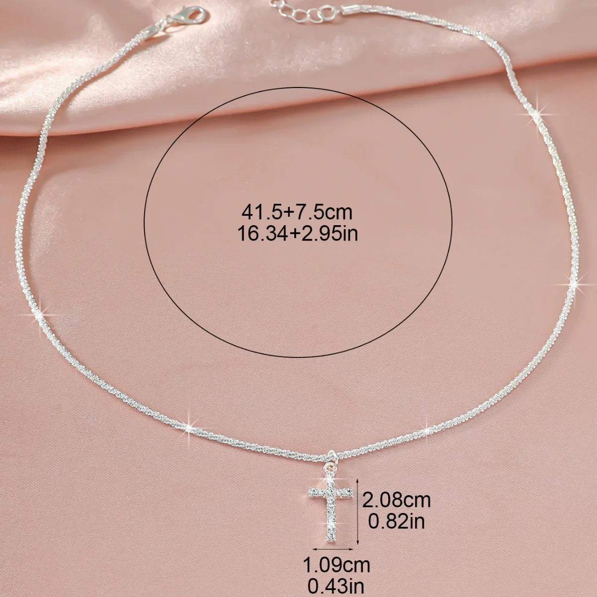 “Simple Sparkling Cross Collarbone Necklace – Cauliflower Chain with Full Star Choker”