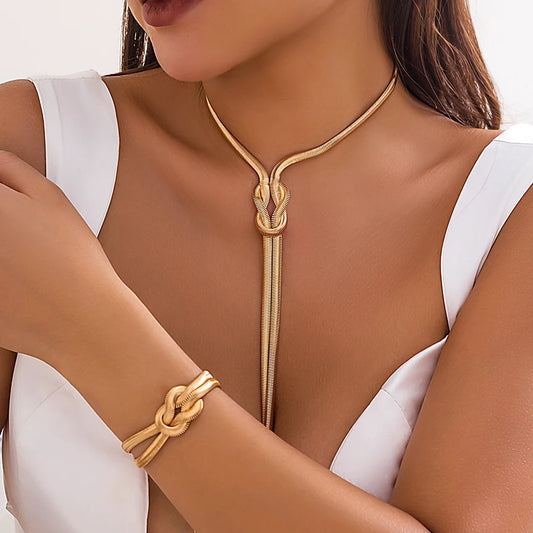 “2-piece set: smooth long snake chain necklace and bracelet, vintage Y2K style.”